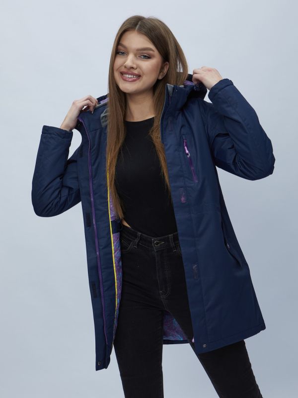 Navy blue hooded parka for women 551993TS